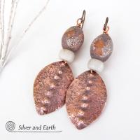 Copper Tribal Earrings with Etched African Agate Stones - Bold Exotic Jewelry