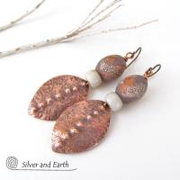 Copper Tribal Earrings with Etched African Agate Stones - Bold Exotic Jewelry