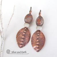 Copper Tribal Earrings with Etched African Agate Stones - Bold Exotic Jewelry