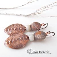 Copper Tribal Earrings with Etched African Agate Stones - Bold Exotic Jewelry