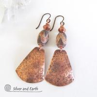 Copper Tribal Earrings with Etched African Agate Stones - Unique Boho Jewelry