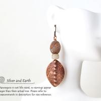Copper Tribal Earrings with Etched African Agate Stones - Bold Exotic Jewelry