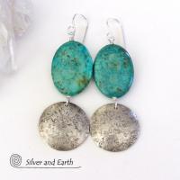Sterling Silver Earrings with African Turquoise Stones - Organic Earthy Jewelry