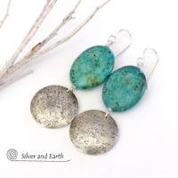 Sterling Silver Earrings with African Turquoise Stones - Organic Earthy Jewelry