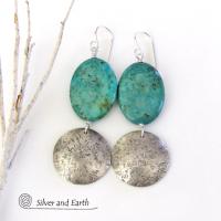 Sterling Silver Earrings with African Turquoise Stones - Organic Earthy Jewelry