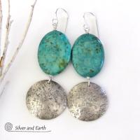 Sterling Silver Earrings with African Turquoise Stones - Organic Earthy Jewelry