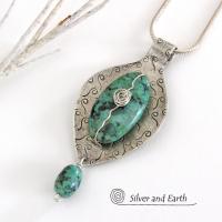 Sterling Silver Necklace with African Turquoise - Unique Silver & Stone Jewelry