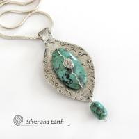 Sterling Silver Necklace with African Turquoise - Unique Silver & Stone Jewelry