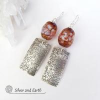 Textured Sterling Silver Earrings with Faceted Black & White Agate Gemstones