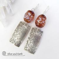 Textured Sterling Silver Earrings with Faceted Black & White Agate Gemstones