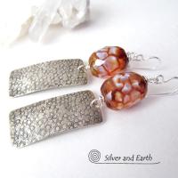 Textured Sterling Silver Earrings with Faceted Black & White Agate Gemstones