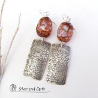 Textured Sterling Silver Earrings with Faceted Black & White Agate Gemstones