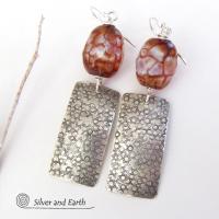 Textured Sterling Silver Earrings with Faceted Black & White Agate Gemstones