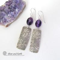 Sterling Silver Dangle Earrings with Purple Amethyst Gemstones