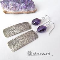 Sterling Silver Dangle Earrings with Purple Amethyst Gemstones