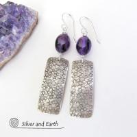 Sterling Silver Dangle Earrings with Purple Amethyst Gemstones