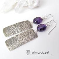 Sterling Silver Dangle Earrings with Purple Amethyst Gemstones