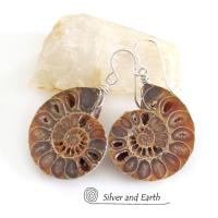 Ammonite Fossil Earrings - Genuine Earthy Natural Fossil Jewelry