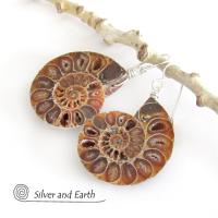 Ammonite Fossil Earrings - Genuine Earthy Natural Fossil Jewelry