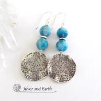 Sterling Silver Earrings with Blue Apatite Gemstones - Modern Silver Jewelry