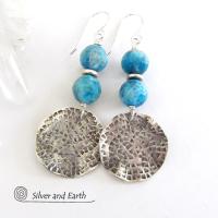 Sterling Silver Earrings with Blue Apatite Gemstones - Modern Silver Jewelry