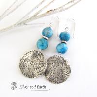 Sterling Silver Earrings with Blue Apatite Gemstones - Modern Silver Jewelry