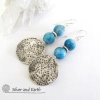 Sterling Silver Earrings with Blue Apatite Gemstones - Modern Silver Jewelry