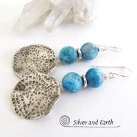 Sterling Silver Earrings with Blue Apatite Gemstones - Modern Silver Jewelry