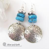 Sterling Silver Earrings with Blue Apatite Gemstones - Handmade Sterling Jewelry