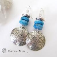 Sterling Silver Earrings with Blue Apatite Gemstones - Handmade Sterling Jewelry