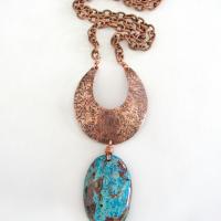 Aqua Jasper Necklace with Hand Forged Copper - Natural Stone Jewelry