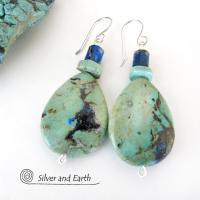 Azurite Malachite Gemstone Earrings - Natural Semiprecious Stone Jewelry