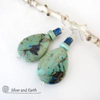 Azurite Malachite Gemstone Earrings - Natural Semiprecious Stone Jewelry