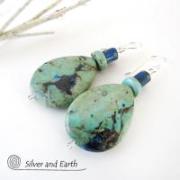 Azurite Malachite Gemstone Earrings - Natural Semiprecious Stone Jewelry