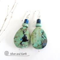 Azurite Malachite Gemstone Earrings - Natural Semiprecious Stone Jewelry