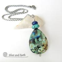 Azurite Malachite Stone Pendant Necklace - Natural Semiprecious Stone Jewelry