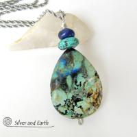 Azurite Malachite Stone Pendant Necklace - Natural Semiprecious Stone Jewelry
