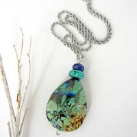 Azurite Malachite Stone Pendant Necklace - Natural Semiprecious Stone Jewelry