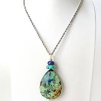 Azurite Malachite Stone Pendant Necklace - Natural Semiprecious Stone Jewelry