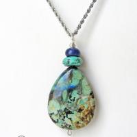 Azurite Malachite Stone Pendant Necklace - Natural Semiprecious Stone Jewelry