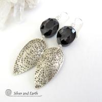 Sparkly Faceted Black Crystal Sterling Silver Earrings - Elegant Dressy Jewelry