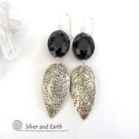 Sparkly Faceted Black Crystal Sterling Silver Earrings - Elegant Dressy Jewelry