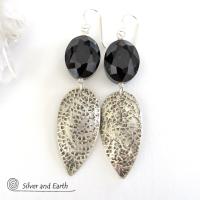 Sparkly Faceted Black Crystal Sterling Silver Earrings - Elegant Dressy Jewelry