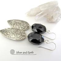 Sparkly Faceted Black Crystal Sterling Silver Earrings - Elegant Dressy Jewelry