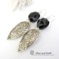 Sparkly Faceted Black Crystal Sterling Silver Earrings - Elegant Dressy Jewelry