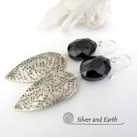 Sparkly Faceted Black Crystal Sterling Silver Earrings - Elegant Dressy Jewelry