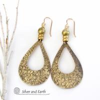 Large Gold Brass Hoop Earrings - Chic Modern Jewelry