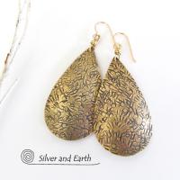 Big Brass Teardrop Dangle Earrings - Bold Modern Jewelry