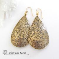 Big Brass Teardrop Dangle Earrings - Bold Modern Jewelry