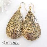 Big Brass Teardrop Dangle Earrings - Bold Modern Jewelry